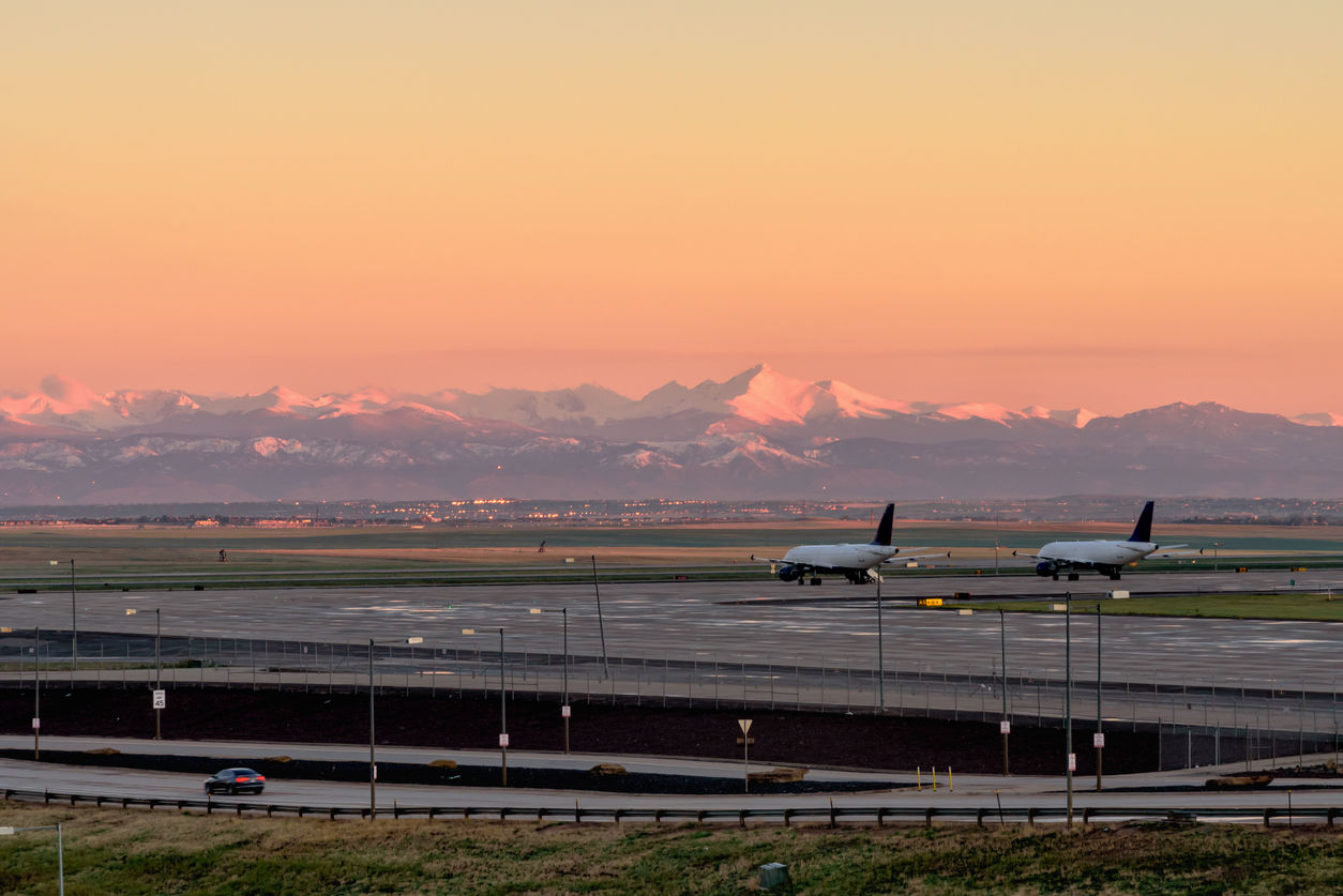 Denver International Airport at sunrise, Denver Colorado, USA,